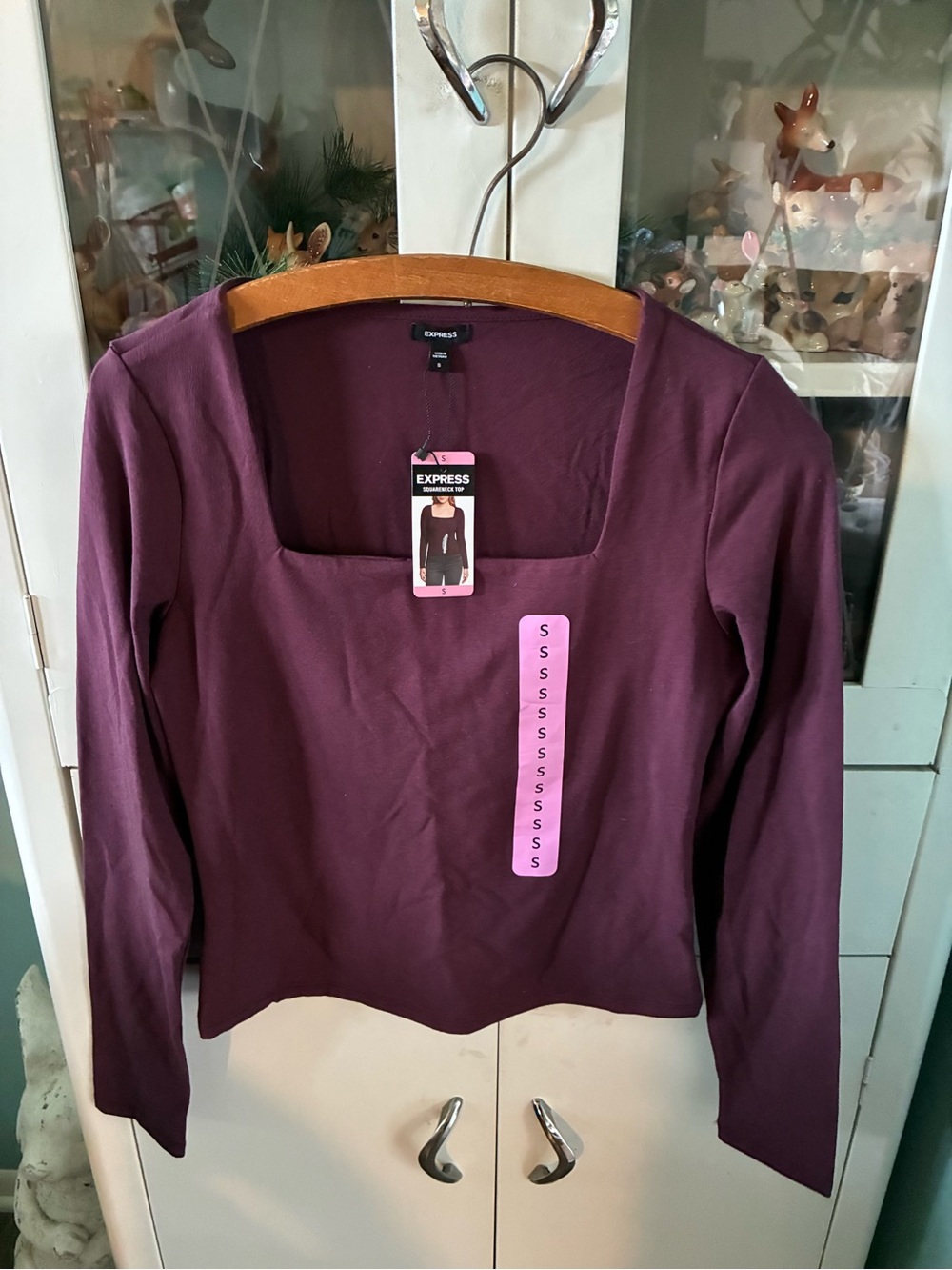 Express Women’s Square Neck Long Sleeve Top - Plum sz S nwt
